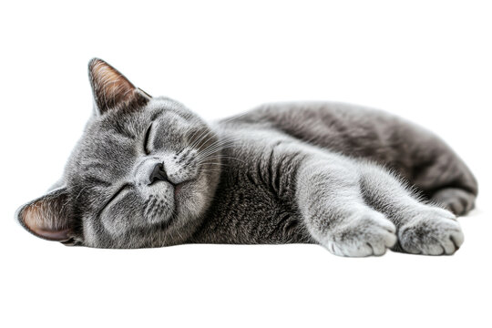 Relaxed gray cat sleeping comfortably, cute pet, cut out transparent
