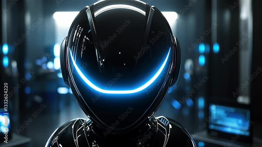 Poster futuristic robot with glowing features in a high-tech environment at night