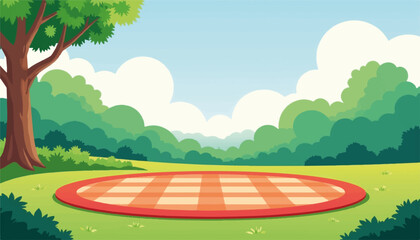 Obraz premium Vibrant picnic blanket in serene park setting, outdoor leisure