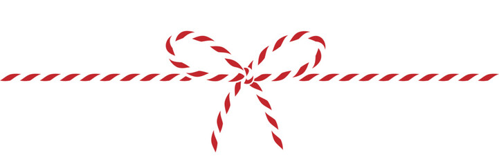 Isolated on transparent background сotton red rope bakers twine bow and ribbons for gift. Horizontal banner. Negative space. Packing string for decoration present for Christmas, birthday. Vector EPS10 © Iulia
