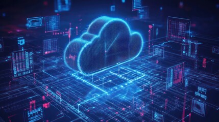 Obraz premium Digital Cloud Computing Network: A Futuristic Visualization of Data Storage and Processing