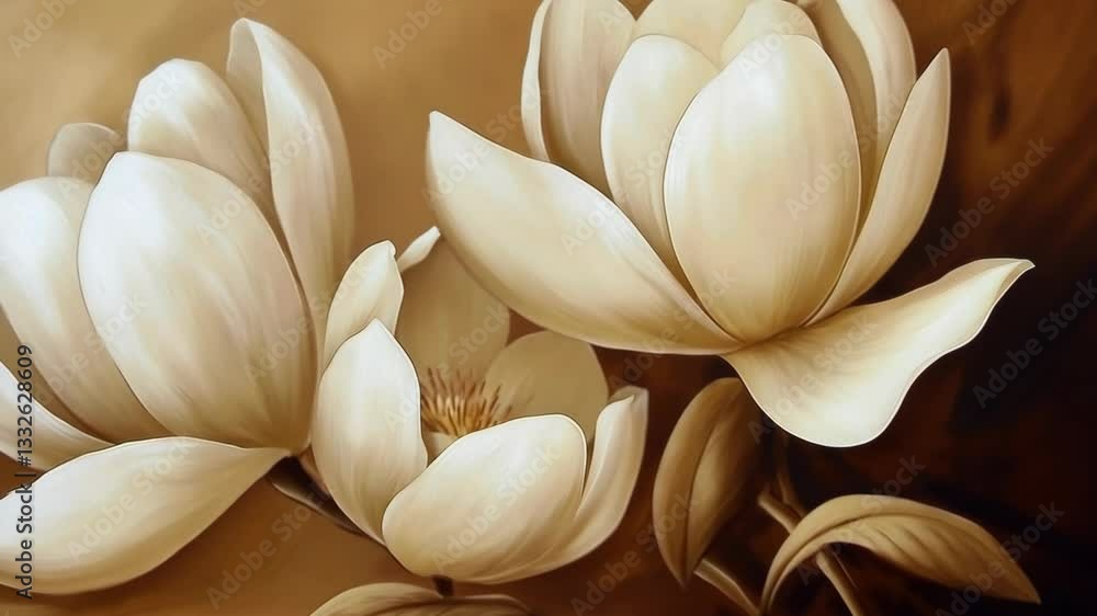 Poster elegant magnolia flowers in soft beige tones creating a calming atmosphere in a serene environment