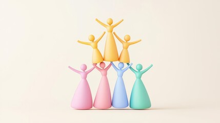 Colorful figures celebrating teamwork and collaboration in a joyful arrangement.