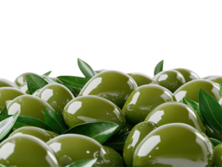 Isolated Close-up of Fresh Green Olives with Leaves