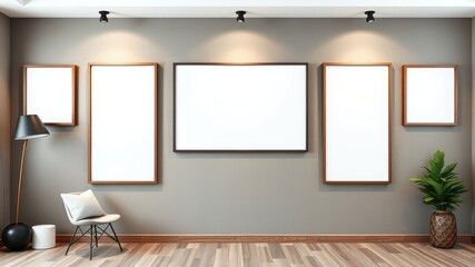 Modern minimalist interior with blank frames and floor lamp