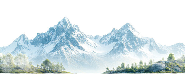 Majestic mountains and trees landscape scene with a cut out transparent