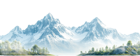 Majestic mountains and trees landscape scene with a cut out transparent