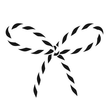 Isolated on transparent background сotton black rope bakers twine bow and ribbons for gift. Negative space element, icon. Packing string for decoration present for Christmas, birthday. Vector EPS10