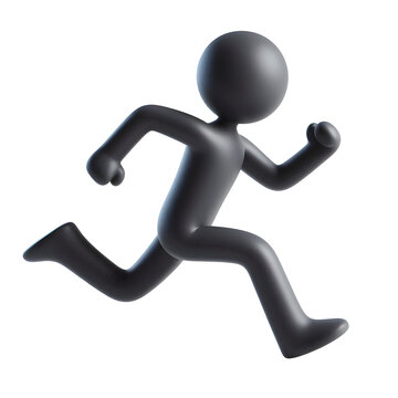 stickman running, isolated 3d character, human silhouette, on transparent background png