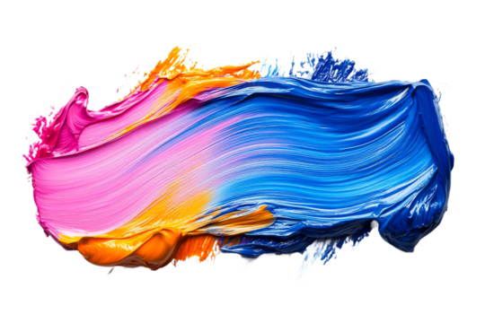 Artistic acrylic paint stroke with vibrant colors, cut out transparent