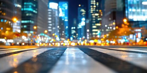 Nighttime City Street with Vibrant Lights and Bokeh
