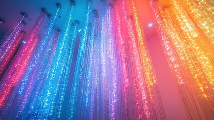 Colorful light strands illuminate indoor sensory room