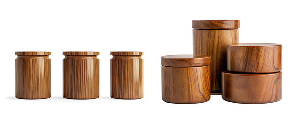 Set of wooden canisters on a Transparent Background