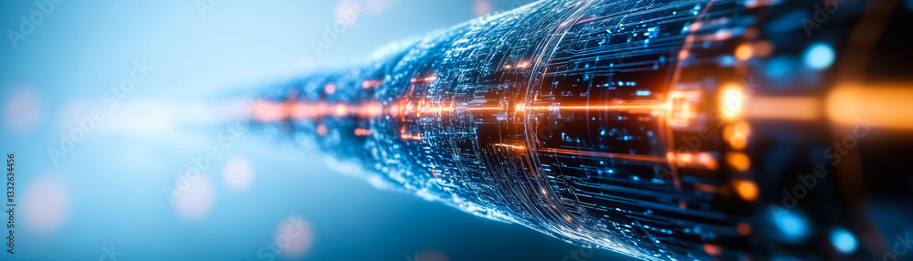 Poster futuristic data stream with digital technology and light effects representing advanced network and c