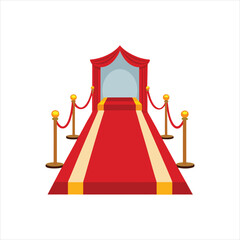 Red carpet for celebrity with gold rope barrier. Success, prestige and Hollywood event vector concept. Illustration of carpet red color for entrance Vip