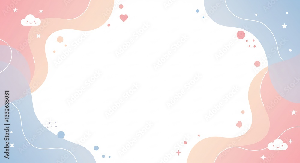 Poster soft and playful background featuring a whimsical frame with pastel colors and cute icons, creating 