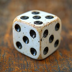 Weathered die on wood table