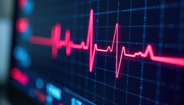 Flatline EKG reading on medical monitor screen , ICU, patient