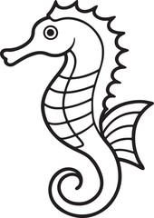 Naklejka premium seahorse line art, black outline, vector and illustration, coloring book page line art drawing