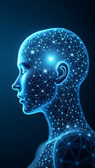 Connected Mind: A stylized representation of a human form, constructed from a network of interconnected points and lines, evokes the complex and intricate nature of the human mind and intellect.