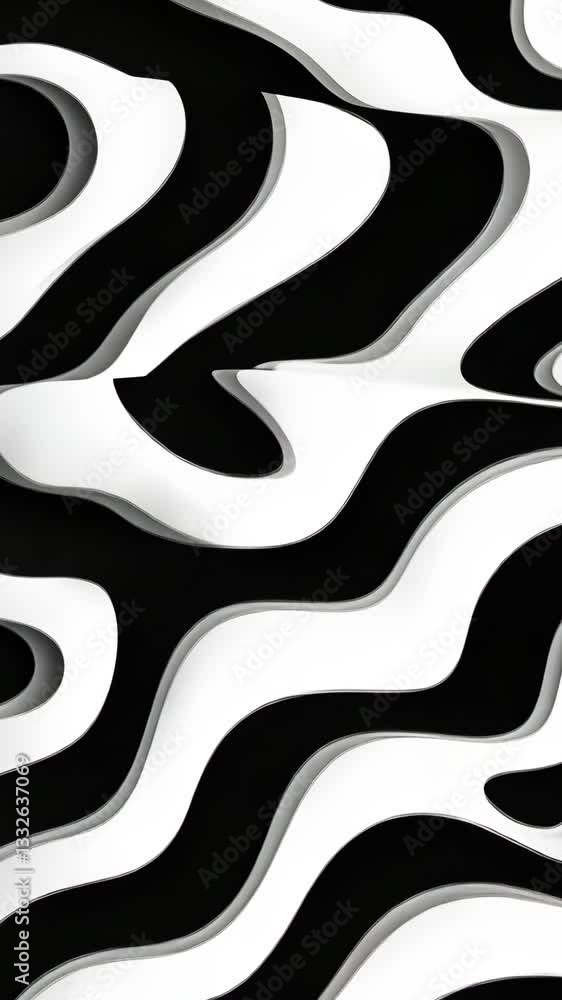 Aufkleber abstract black and white design with flowing curves and waves creating a modern artistic effect