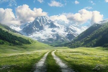 Fototapeta premium Straight road to the mountain