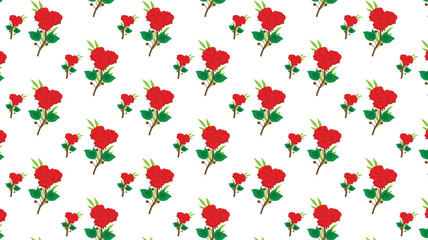 Handdrawn red roses with leaves seamless pattern featuring a mix of small and large flowers vector illustration