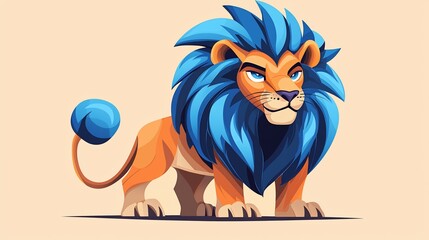 Obraz premium Cartoon Lion Portrait, Flat Style