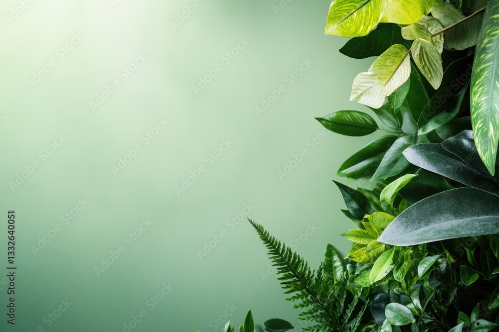 Poster lush greenery frames soft gradient background, creating serene n