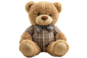 Adorable Teddy Bear with Bow Tie Isolated on Black Background, cut out transparent