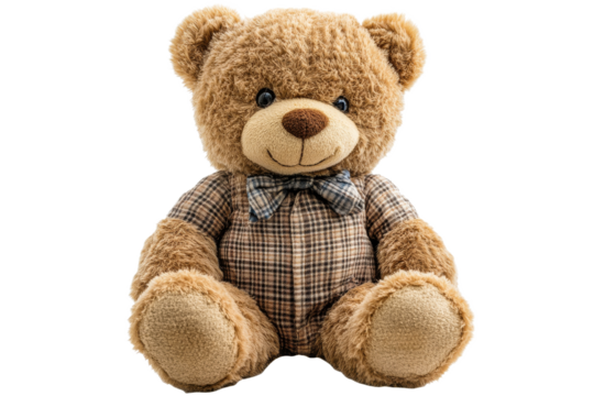 Adorable Teddy Bear with Bow Tie Isolated on Black Background, cut out transparent
