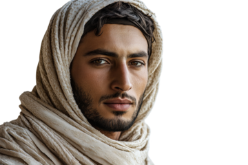 Mysterious man with headscarf portrait studio shot, cut out transparent