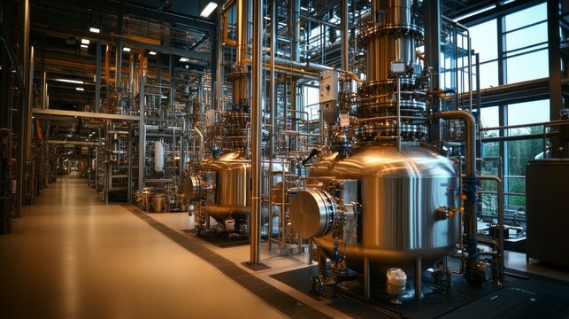 A modern refinery features advanced chemical reactors dedicated to the processing of rare metals. The facility showcases intricate machinery and cutting-edge technology in operation