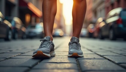 Diverse feet pounding pavement, urban backdrop , sport, feet