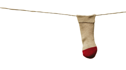 A cozy felt sock hanging on a rope, perfect for holiday decor. transparent background