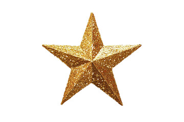 Golden five-pointed star with glitter decoration, cut out transparent