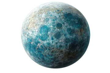 Fantasy planet, blue hue and rugged surface texture, cut out transparent