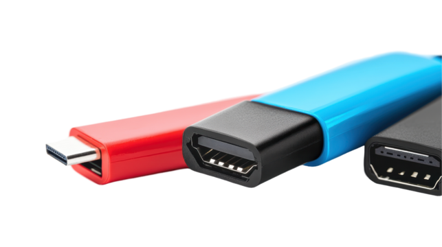 Colorful USB cables for fast data transfer and charging. transparent background