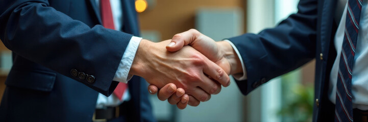 Two hands clasped in a firm handshake, office background , honesty, professional, formal