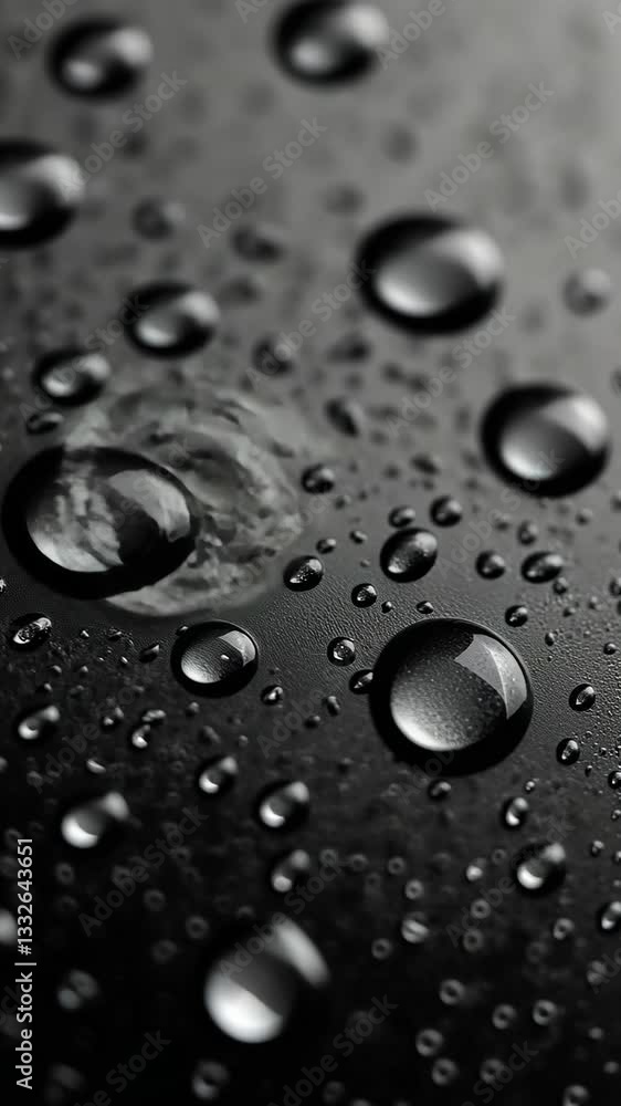 Aufkleber close-up of water droplets on a dark surface creating intricate patterns in natural light