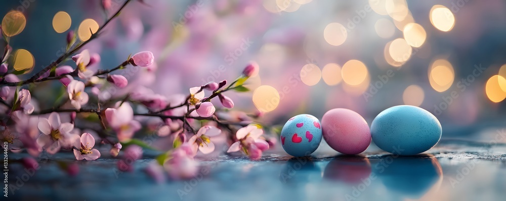 Aufkleber easter eggs and blooming twig creating a festive spring atmosphere