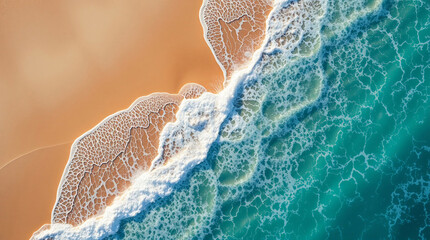 Aerial view of waves on sandy beach. AI image