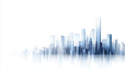 Obraz premium Minimalist cityscape featuring towering skyscrapers in blue tones, evoking serene atmosphere