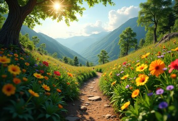 breathtaking perspective colorful hiking trail landscapes amidst lush foliage scenic vistas, adventure, alpine, camping, cliffs, colors, daylight