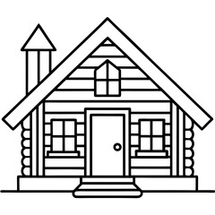 Scenic Cabin Line Drawing Artwork