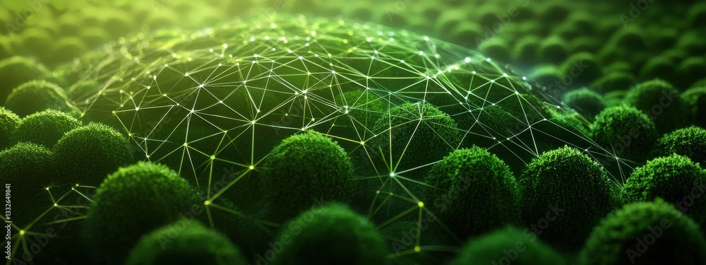 Aufkleber abstract connection of green landscape with network design elements