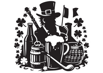 st patricks day logo silhouette vector, st patricks logo icon silhouette, st patricks black silhouette vector logo, 
st patricks day silhouette vector isolated on white background.