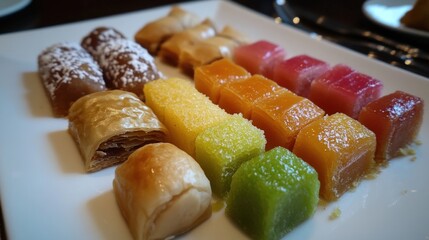 Traditional Eid Sweets Displayed Artistically on a White Plate for Festive Occasions