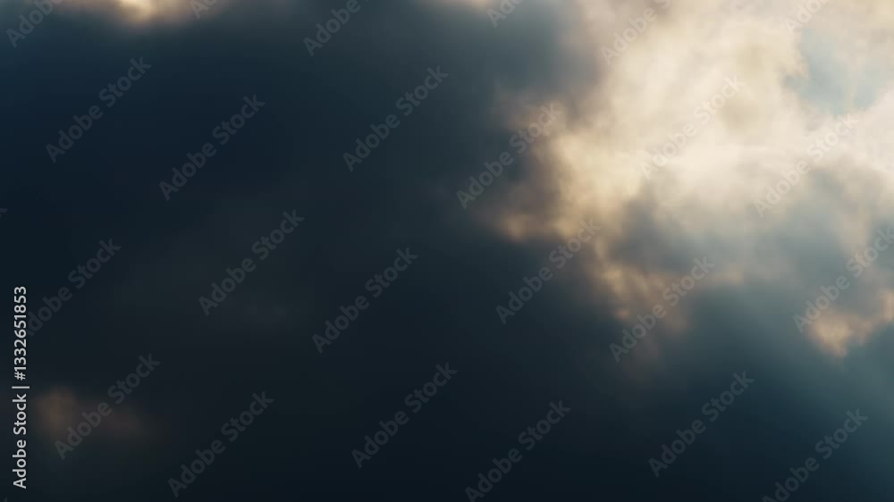 Wall mural the sun is shining through a dark stormy sky. an impressive cloudscape of thunderclouds as abstract 