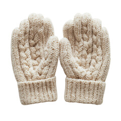 Chunky Knit Gloves with Soft Thick Yarn and Subtle Cab Isolated on Transparent Background